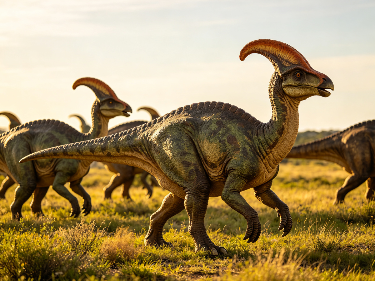 Herd Parasaurolophus — life-size animatronic dinosaur model from SAGE
