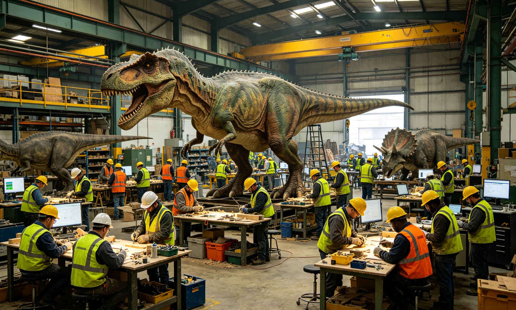 120 skilled animatronic dinosaur craftsmen and engineering team